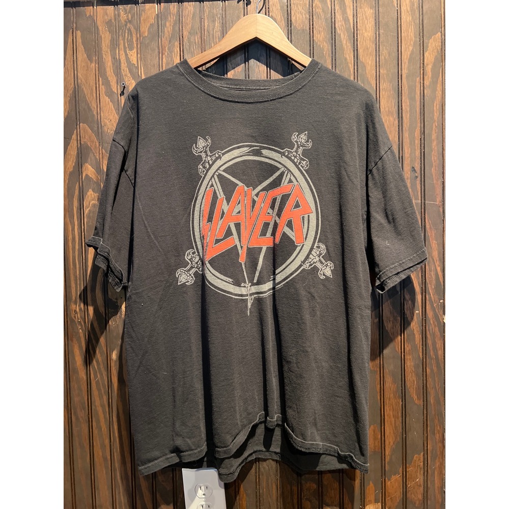 Slayer Pentagram Logo Graphic Band Tee Shirt Black Mens XL 23x28